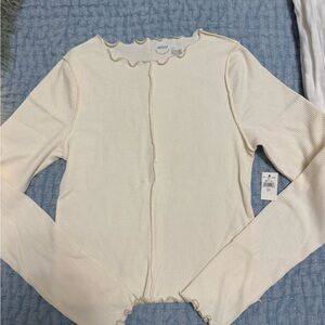 Aerie Cream Ribbed Scallop Top